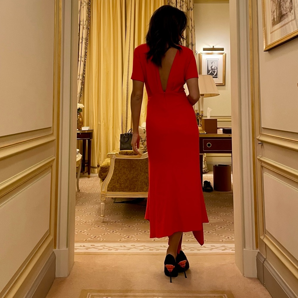 Victoria Beckham red low back formal dress